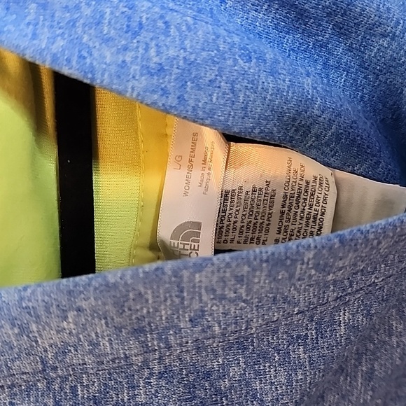 The North Face Heather Blue Yellow Logo Print Track Pullover Hoodie Ladies Sz Lg - Picture 2 of 3